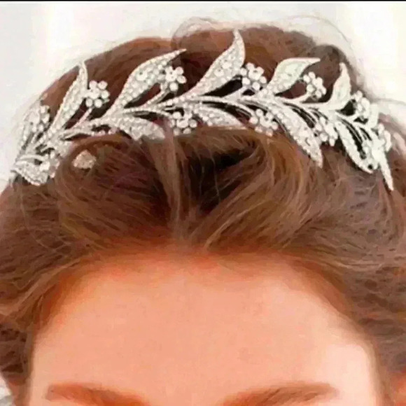 Floral Leaf Crystal Bride Wed Fairy Rhinestone Tiara - Picture 7 of 7